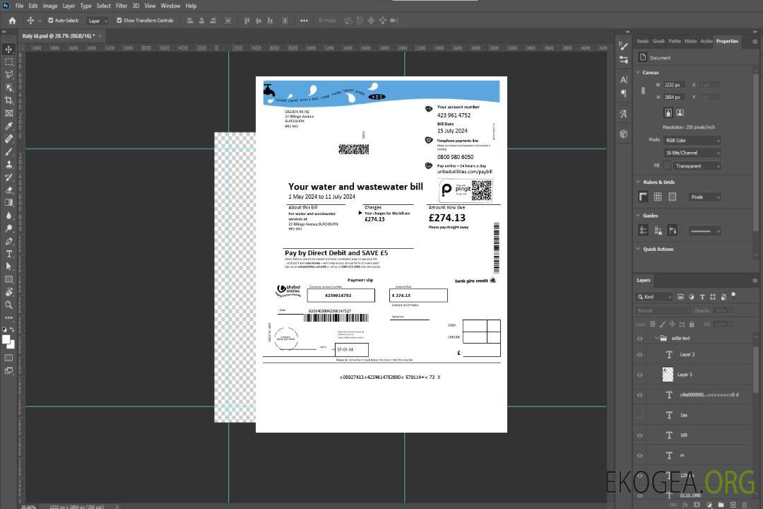 Modèle de facture de services publics de l'eau des services publics du Royaume-Uni aux formats Word et PDF template